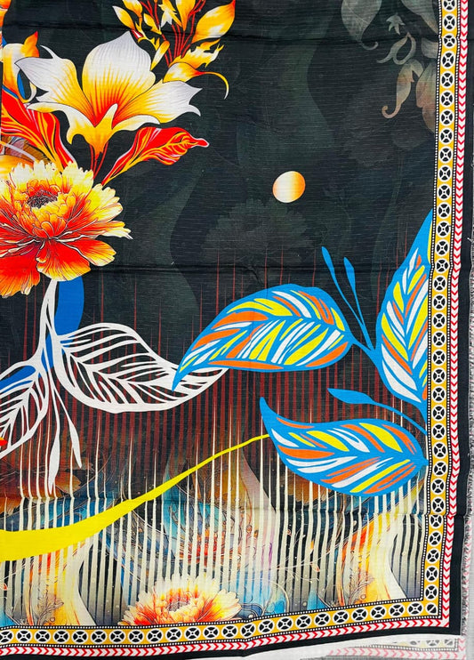 3PC Unstitched Printed Linen Bana Dora Design 09