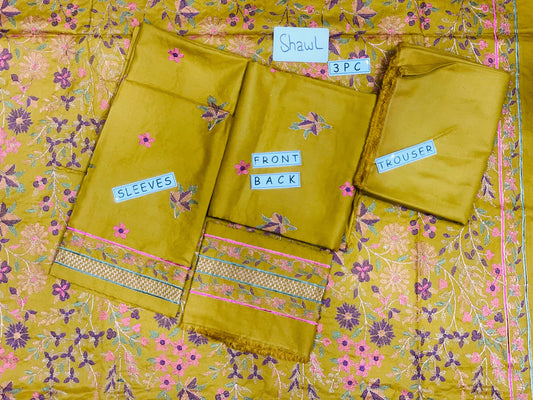 3-Piece Dhanak Suit with Shawl Design 05