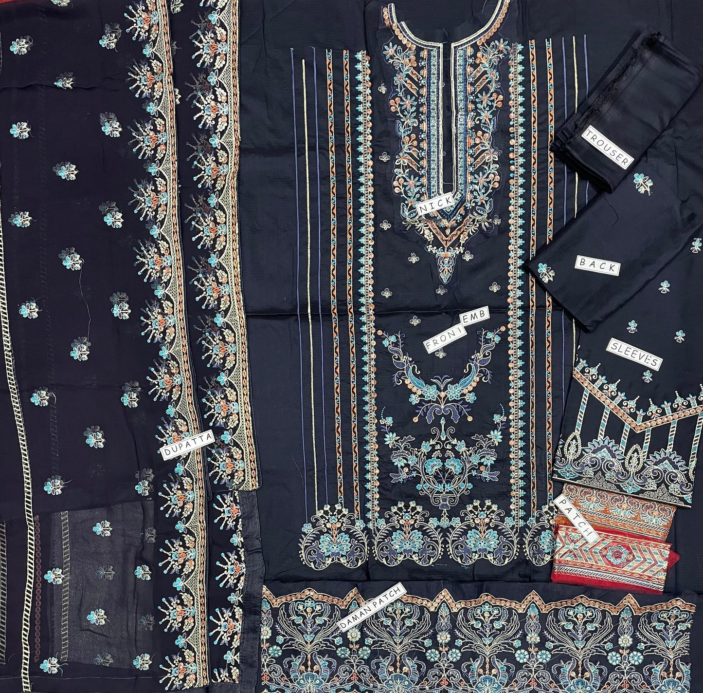 Unstitched 3PC Viscose Embroidered Suit Design 05