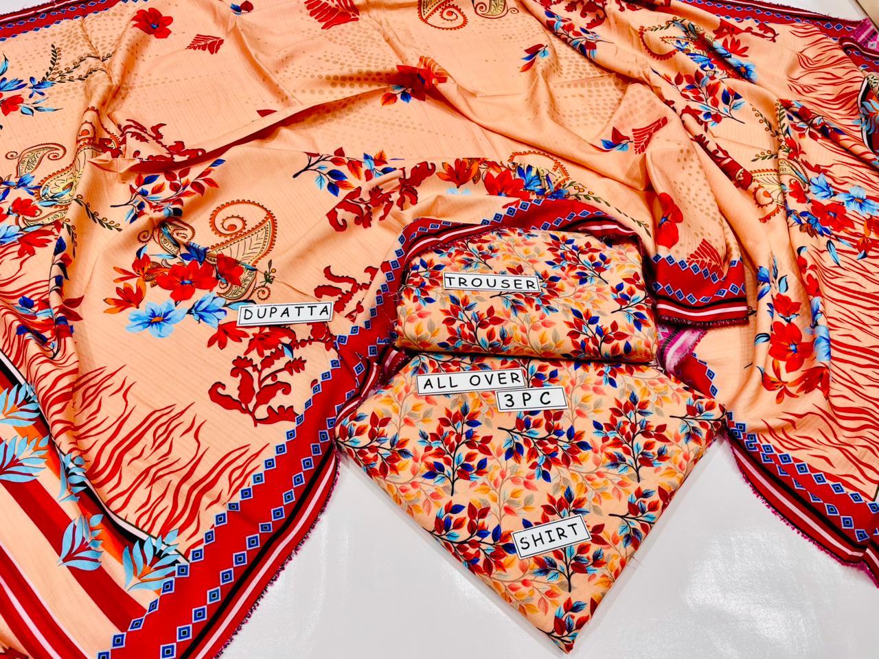 3PC Unstitched Printed Linen Bana Dora Design 23