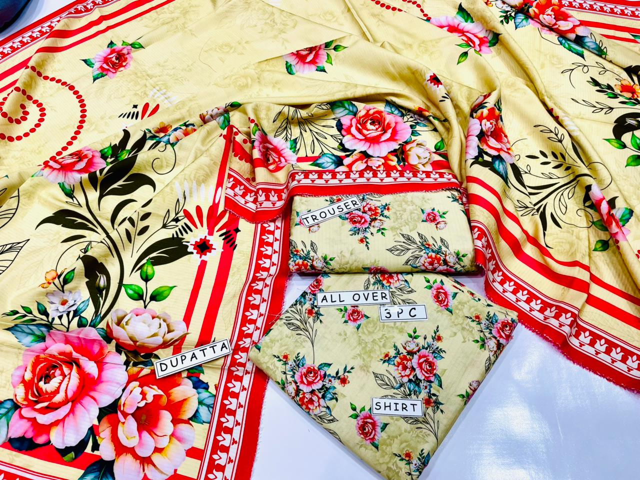 3PC Unstitched Printed Linen Bana Dora Design 26