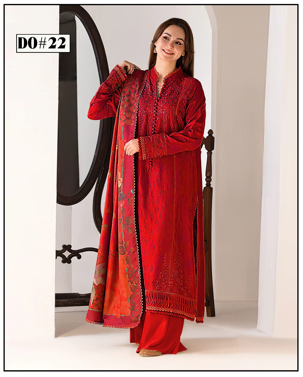3PC KHADAR EMBROIDERY DRESS WITH PRINTED SHWAL DESIGN 13