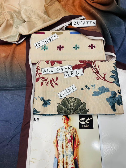 3PC Unstitched Printed Linen Bana Dora Dress Baroque Design-03