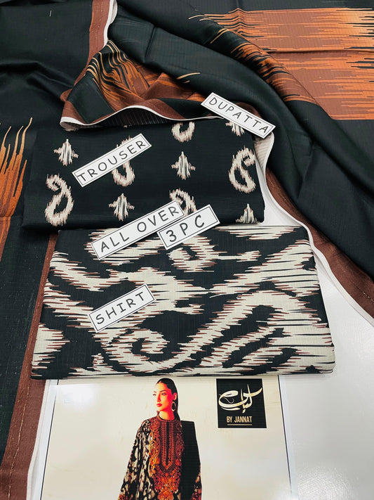 3PC Unstitched Printed Linen Bana Dora Dress Baroque Design-05