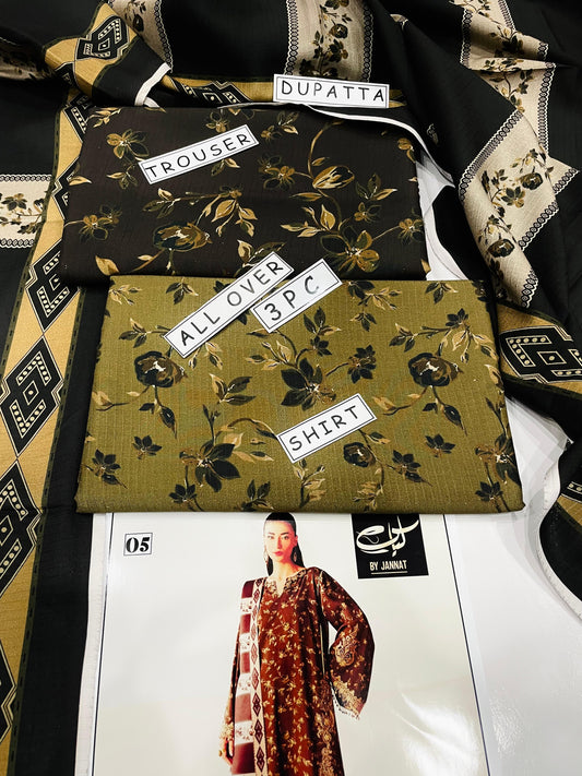 3PC Unstitched Printed Linen Bana Dora Dress Baroque Design-06