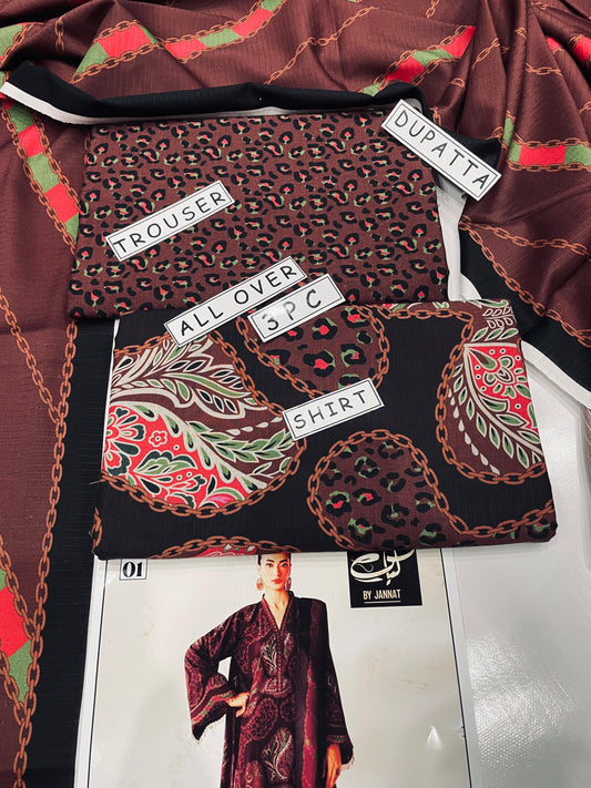 3PC Unstitched Printed Linen Bana Dora Dress Baroque Design-07