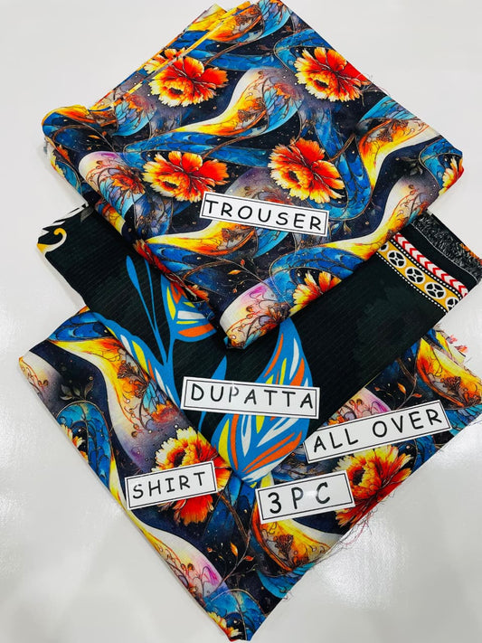 3PC Unstitched Printed Linen Bana Dora Design 09