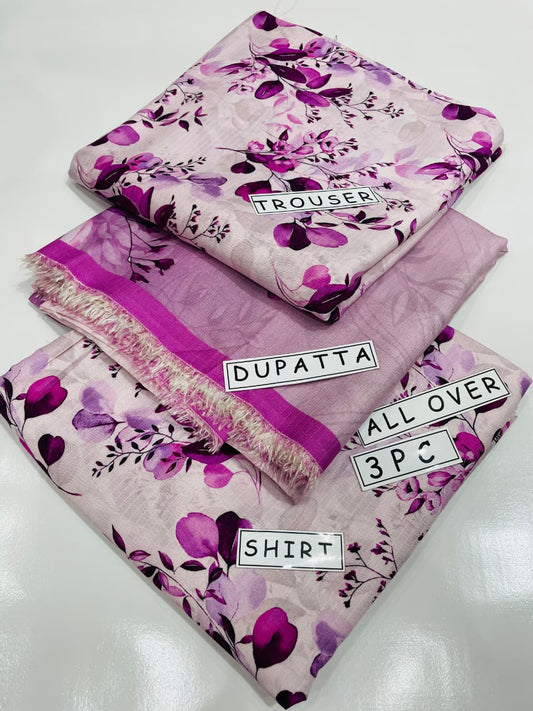 3PC Unstitched Printed Linen Bana Dora Design 04