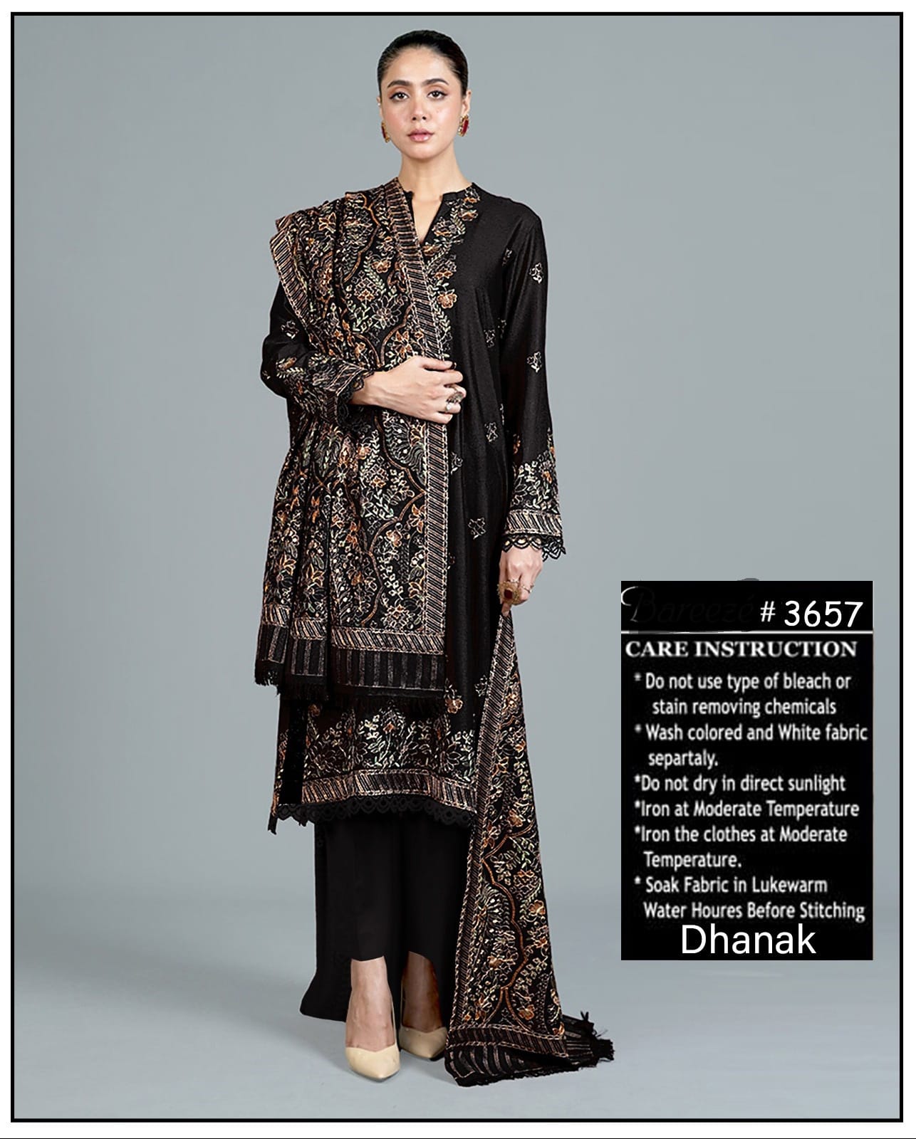 3-Piece Dhanak Suit with Shawl Design 01