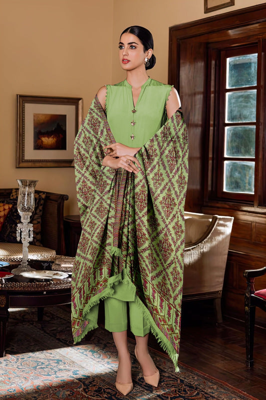 3-Piece Dhanak Suit with Shawl Design 04