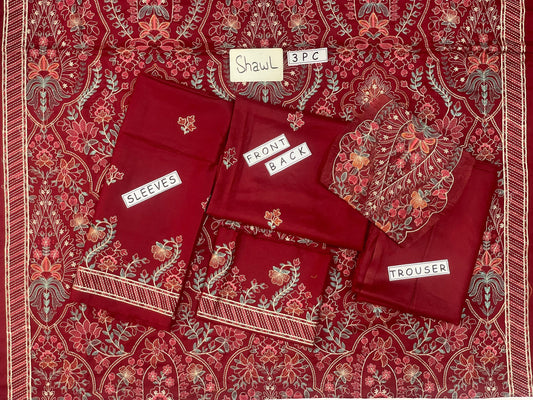 3-Piece Dhanak Suit with Shawl Design 01