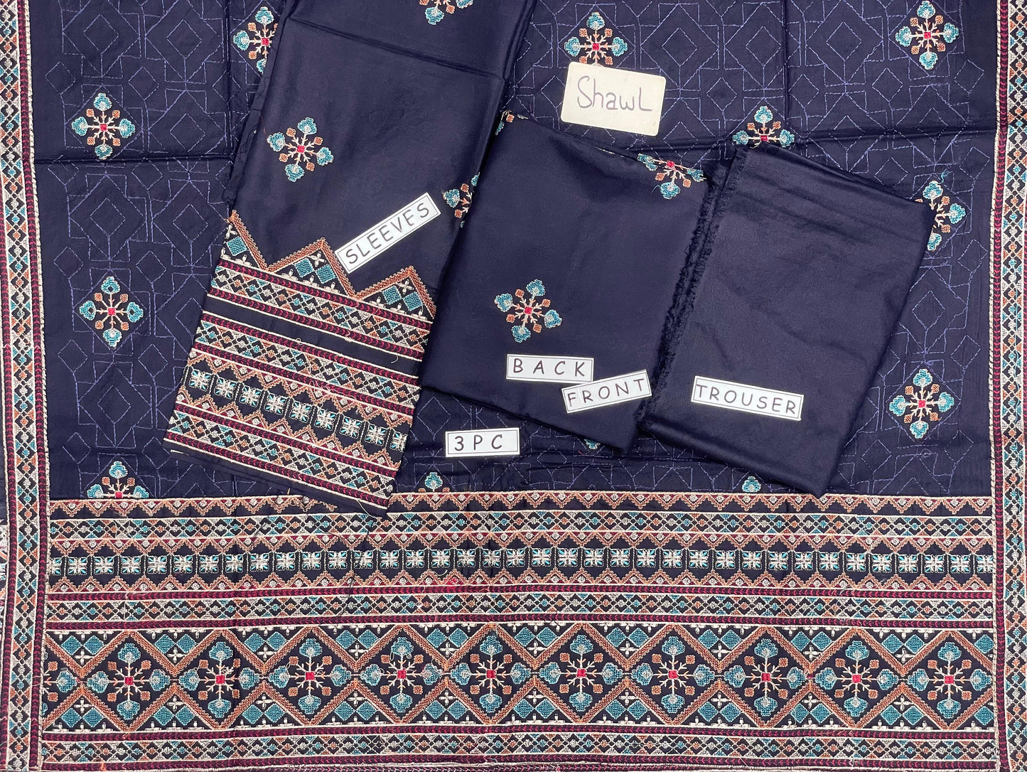 3-Piece Dhanak Suit with Shawl Design 02