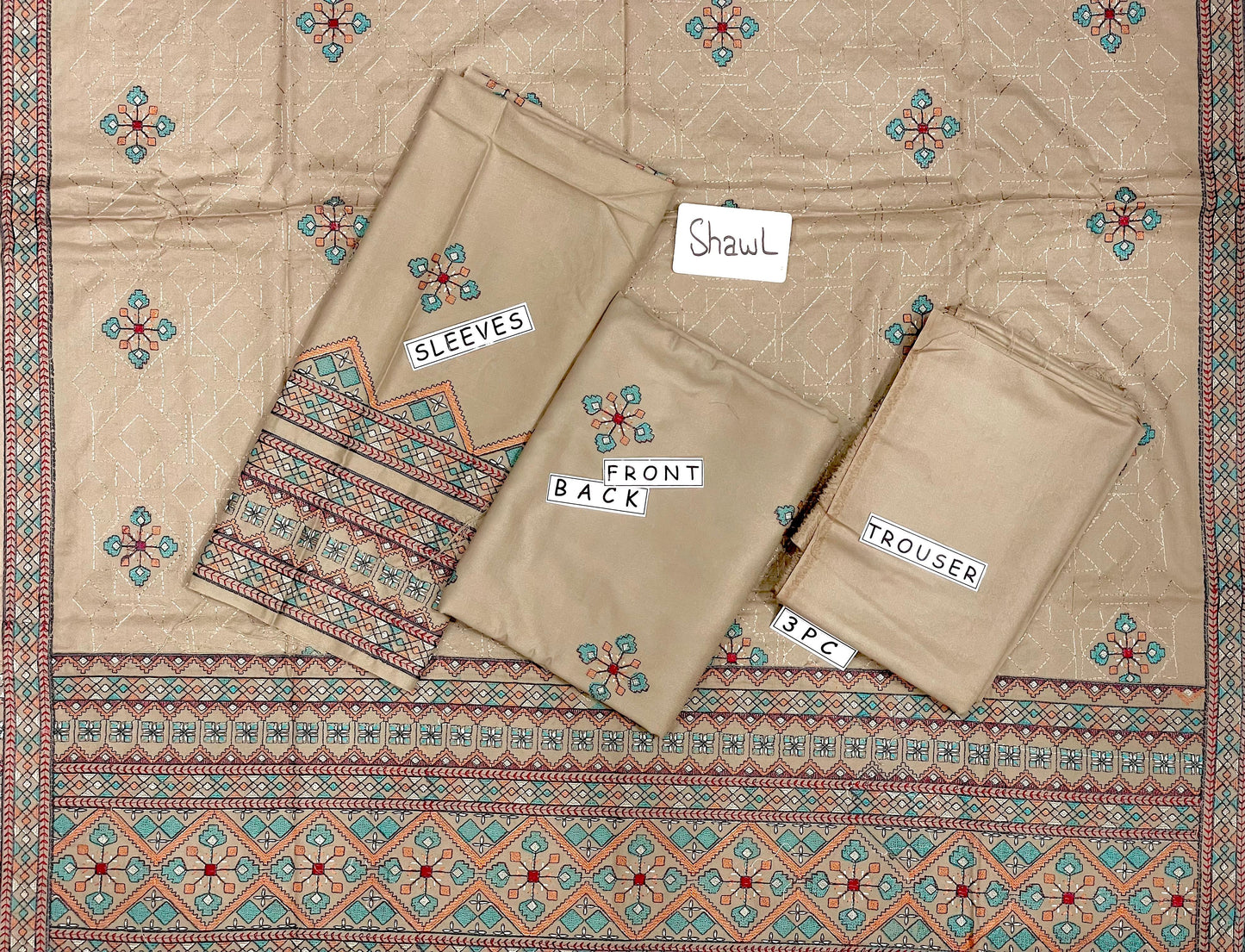 3-Piece Dhanak Suit with Shawl Design 02