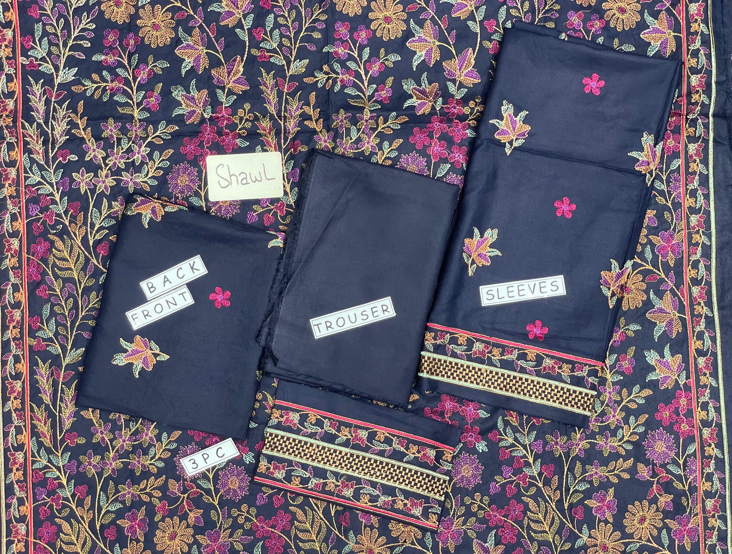 3-Piece Dhanak Suit with Shawl Design 05