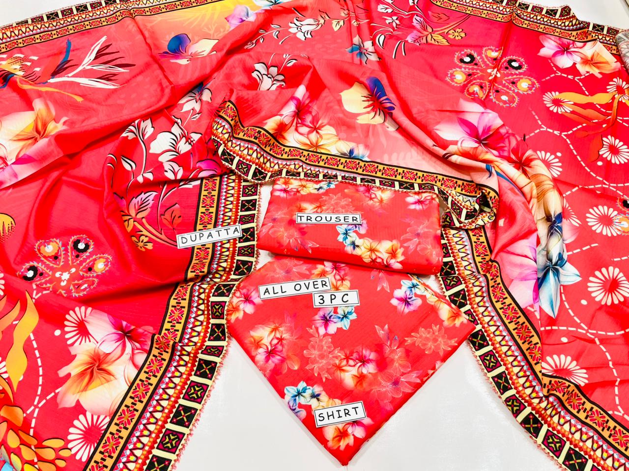 3PC Unstitched Printed Linen Bana Dora Design 23