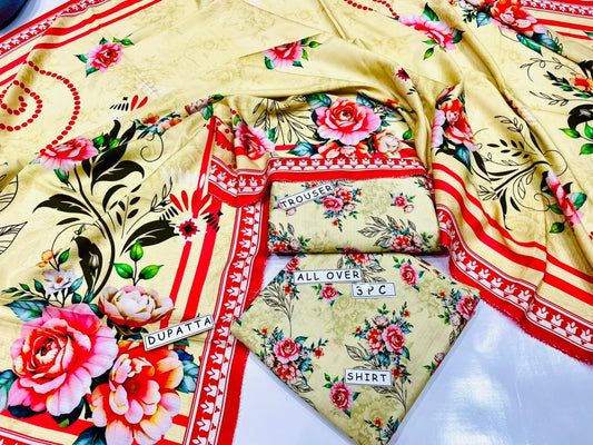 3PC Unstitched Printed Linen Bana Dora Design 26