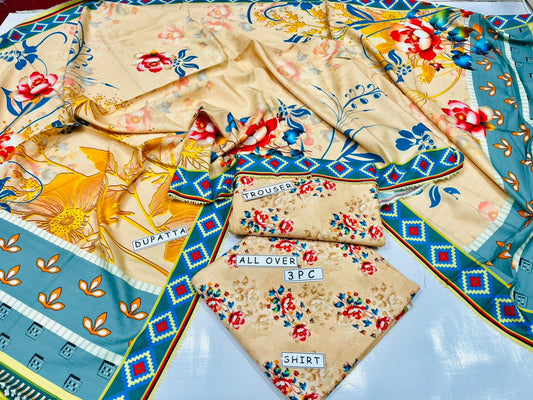 3PC Unstitched Printed Linen Bana Dora Design 28