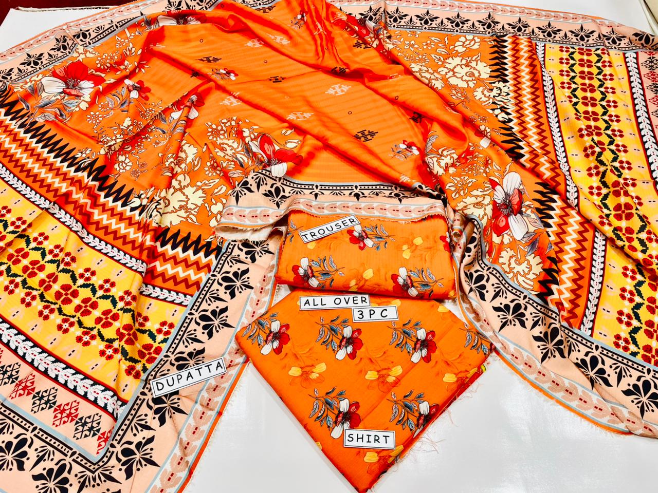 3PC Unstitched Printed Linen Bana Dora Design 29