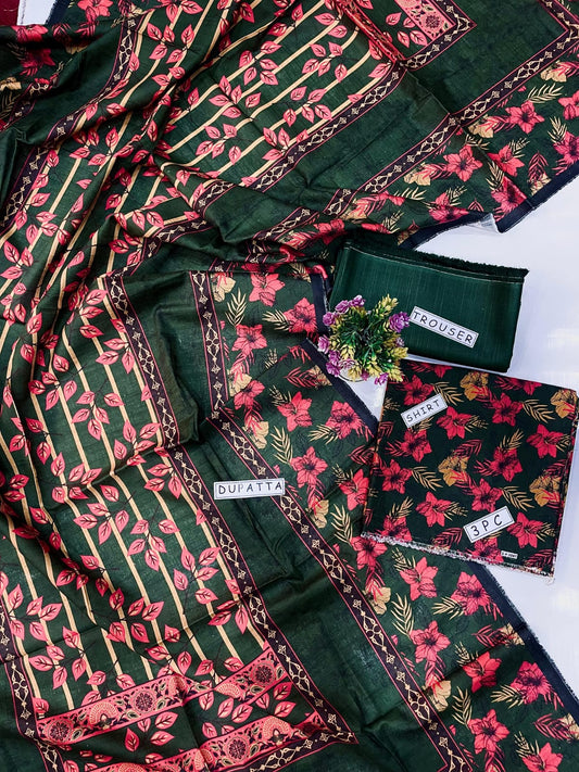 KHADAR 3PC PRINTED DRESS PLAIN TROUSER DESIGN 08