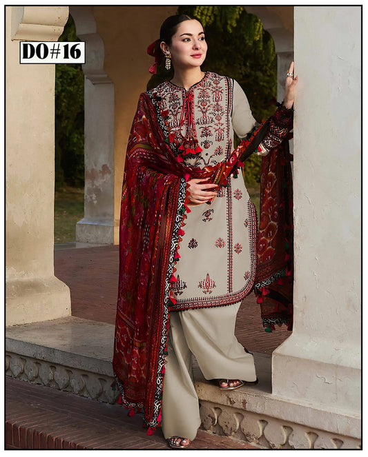 3PC KHADAR EMBROIDERY DRESS WITH PRINTED SHWAL DESIGN 01