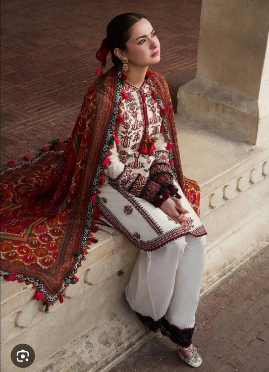 3PC KHADAR EMBROIDERY DRESS WITH PRINTED SHWAL DESIGN 01