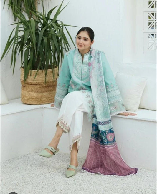 3PC KHADAR EMBROIDERY DRESS WITH PRINTED SHWAL DESIGN 03