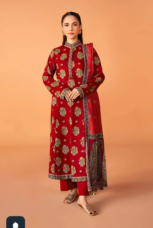 3PC KHADAR EMBROIDERY DRESS WITH PRINTED SHWAL DESIGN 04