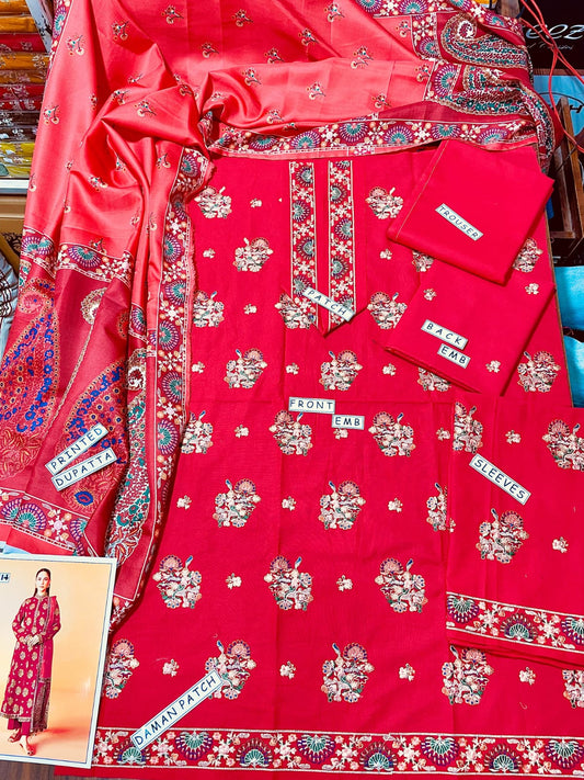 3PC KHADAR EMBROIDERY DRESS WITH PRINTED SHWAL DESIGN 04