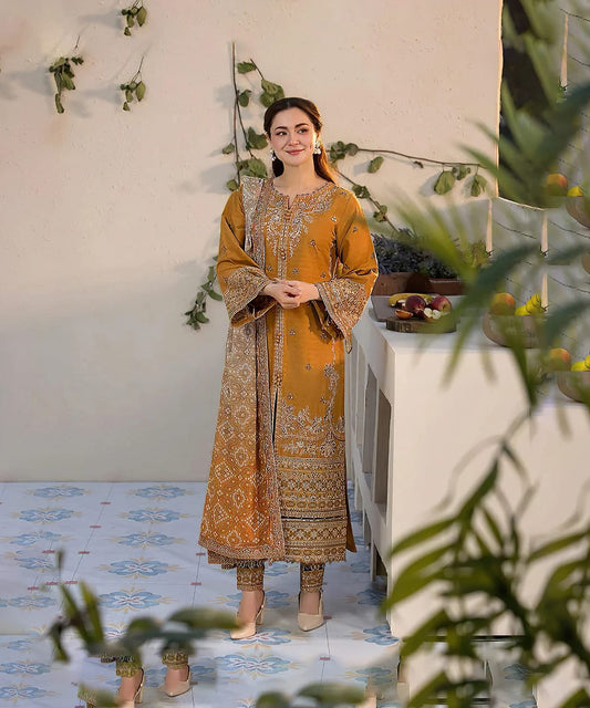 3PC KHADAR EMBROIDERY DRESS WITH PRINTED SHWAL DESIGN 05