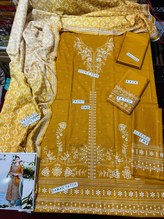 3PC KHADAR EMBROIDERY DRESS WITH PRINTED SHWAL DESIGN 05