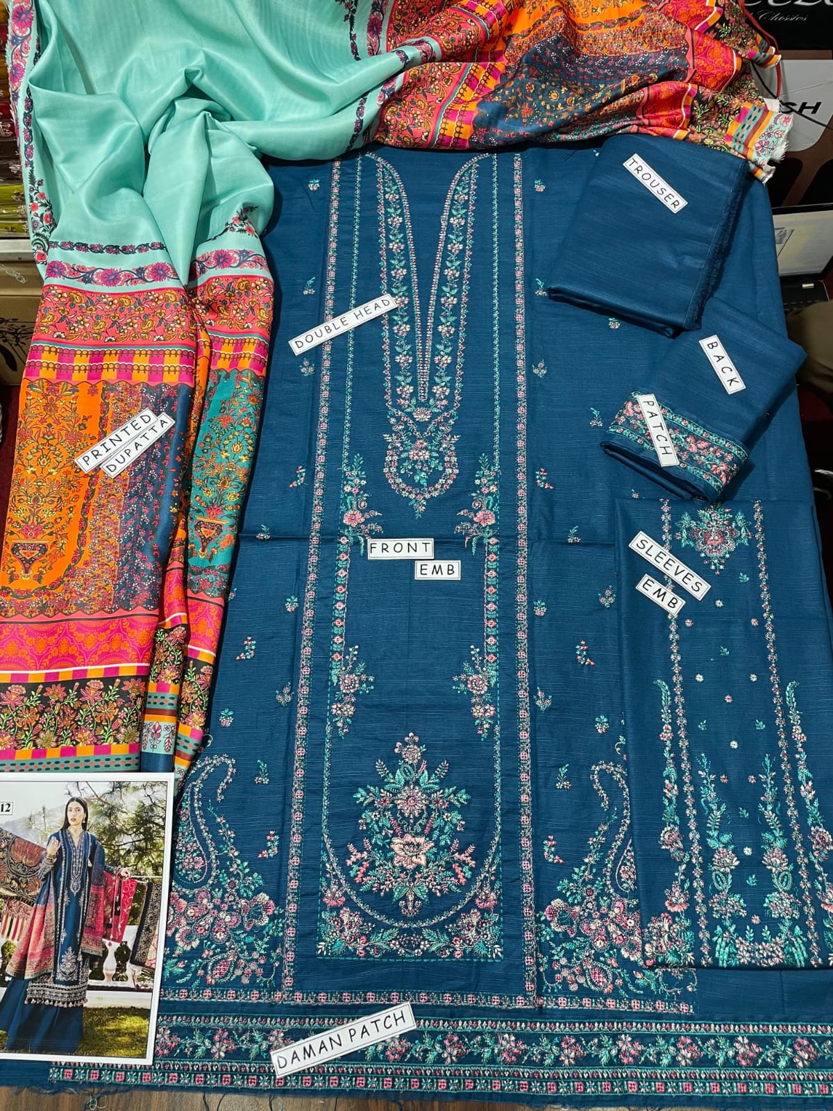 3PC KHADAR EMBROIDERY DRESS WITH PRINTED SHWAL DESIGN 06