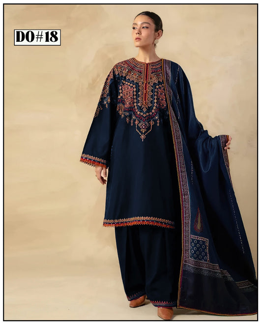 3PC KHADAR EMBROIDERY DRESS WITH PRINTED SHWAL DESIGN 08