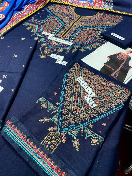3PC KHADAR EMBROIDERY DRESS WITH PRINTED SHWAL DESIGN 08