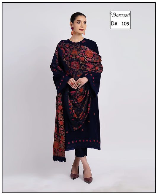 Karandi 3-Piece Unstitched Suit BAREEZA style with lazar cut shawl Design 02
