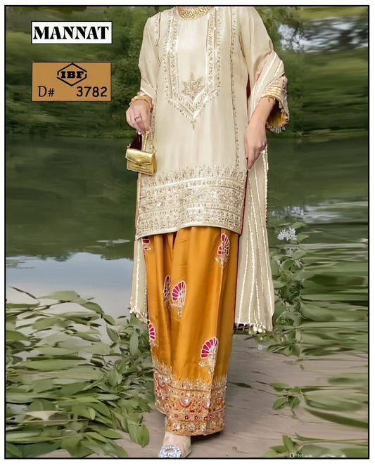 MANNAT Unstitched 3PC Viscose Embroidered DRESS 02