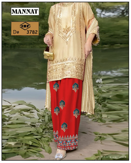 MANNAT Unstitched 3PC Viscose Embroidered DRESS 02