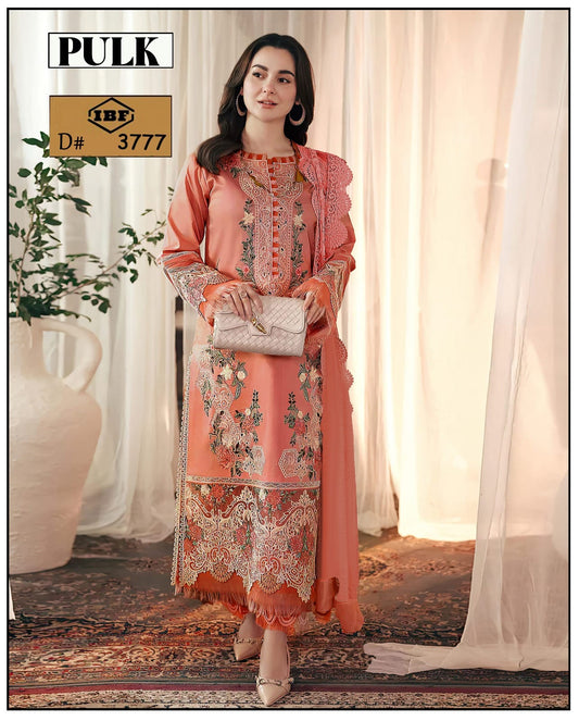 PULK Unstitched 3PC Viscose Embroidered DRESS O4