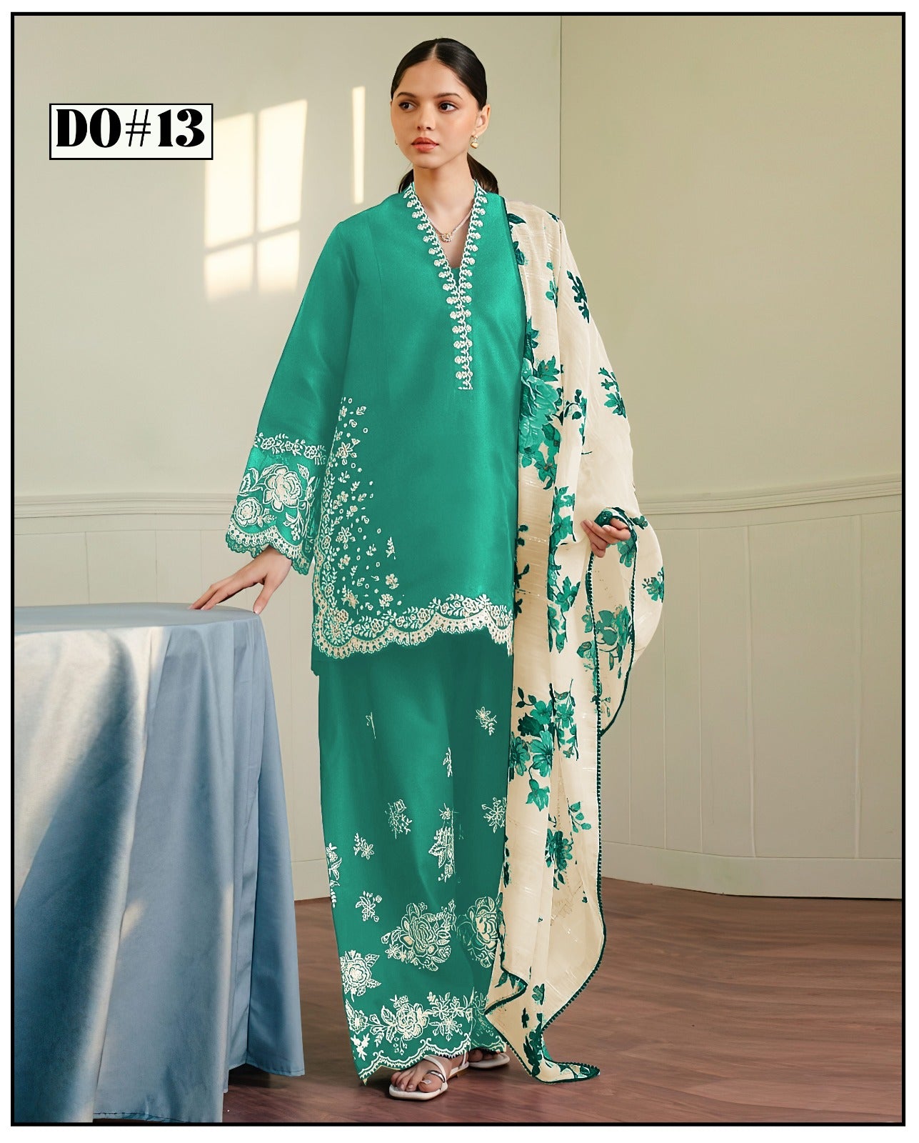 3PC KHADAR EMBROIDERY DRESS WITH PRINTED SHWAL DESIGN 02