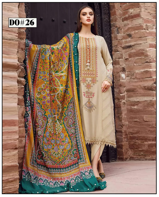 3PC KHADAR EMBROIDERY DRESS WITH PRINTED SHWAL DESIGN 10