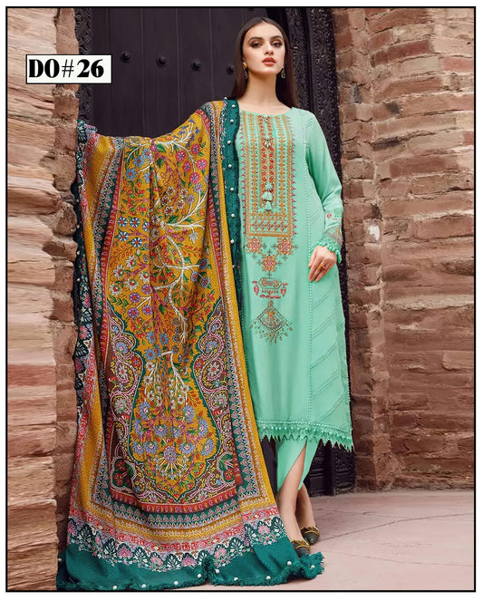 3PC KHADAR EMBROIDERY DRESS WITH PRINTED SHWAL DESIGN 10