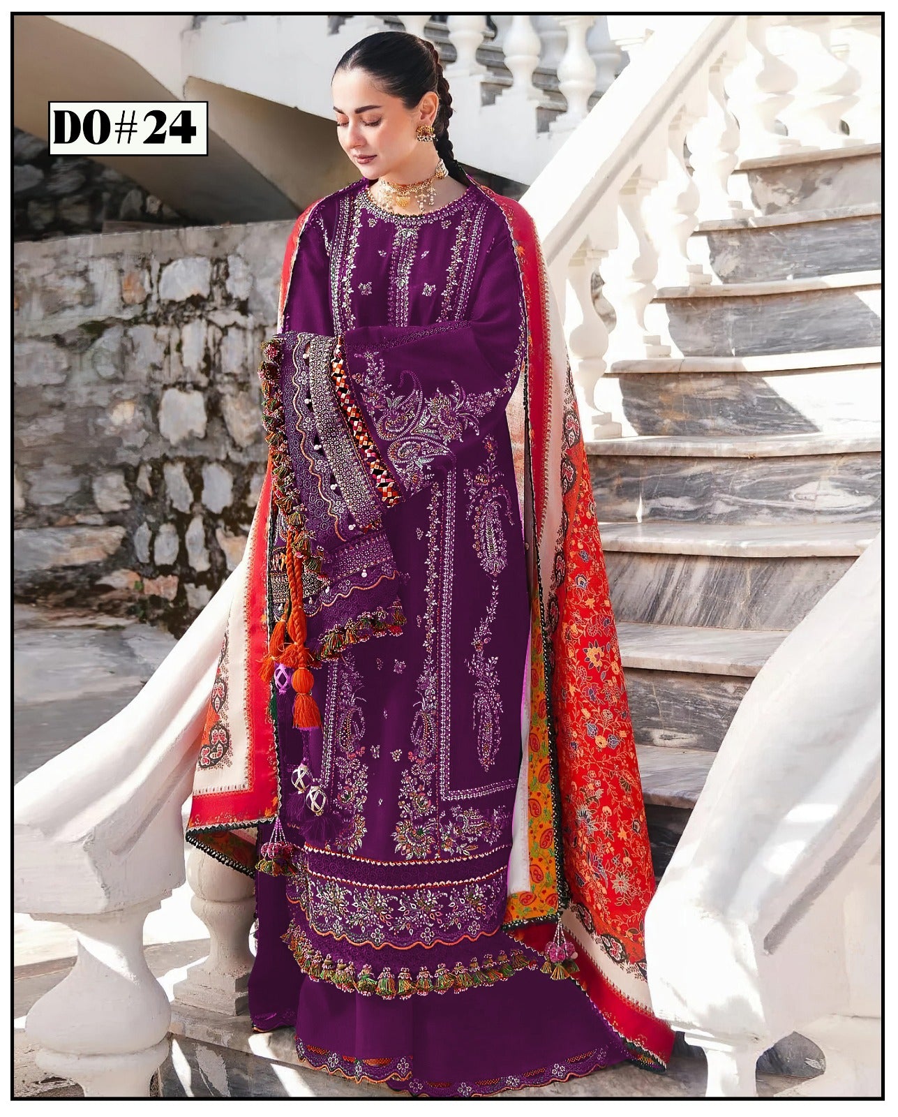 3PC KHADAR EMBROIDERY DRESS WITH PRINTED SHWAL DESIGN 12