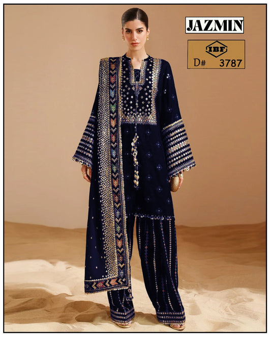 Jazmin Luxury Velvet Embroidered WITH VELVET SHWAL  Formal 3 Piece Dress Unstitched 001