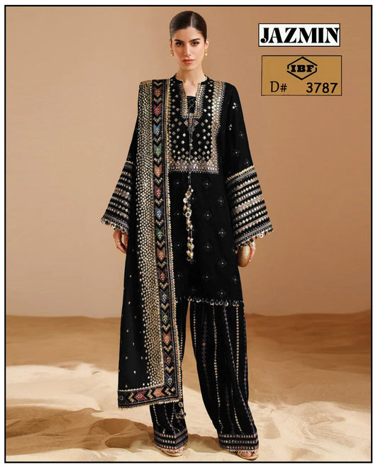 Jazmin Luxury Velvet Embroidered WITH VELVET SHWAL  Formal 3 Piece Dress Unstitched 001