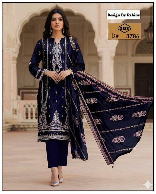 Jazmin Luxury Velvet Embroidered WITH VELVET SHWAL  Formal 3 Piece Dress Unstitched 003