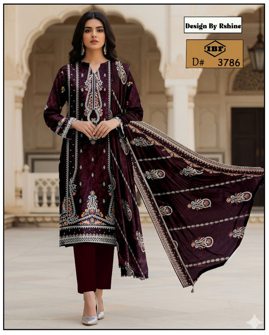 Jazmin Luxury Velvet Embroidered WITH VELVET SHWAL  Formal 3 Piece Dress Unstitched 003