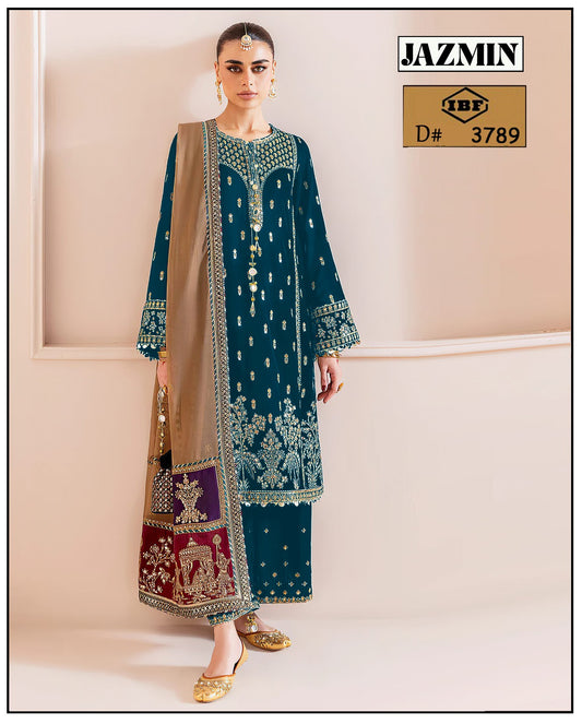 Jazmin Luxury Velvet Embroidered WITH VELVET SHWAL Formal 3 Piece Dress Unstitched 004