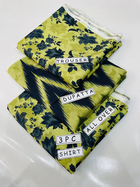 3Pc Unstitched Printed Linen Bana Dora Design 12
