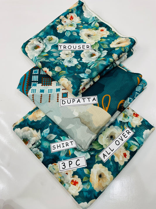 3PC Unstitched Printed Linen Bana Dora Design 13