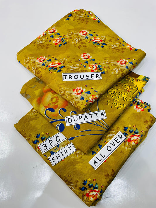 3PC Unstitched Printed Linen Bana Dora Design 15