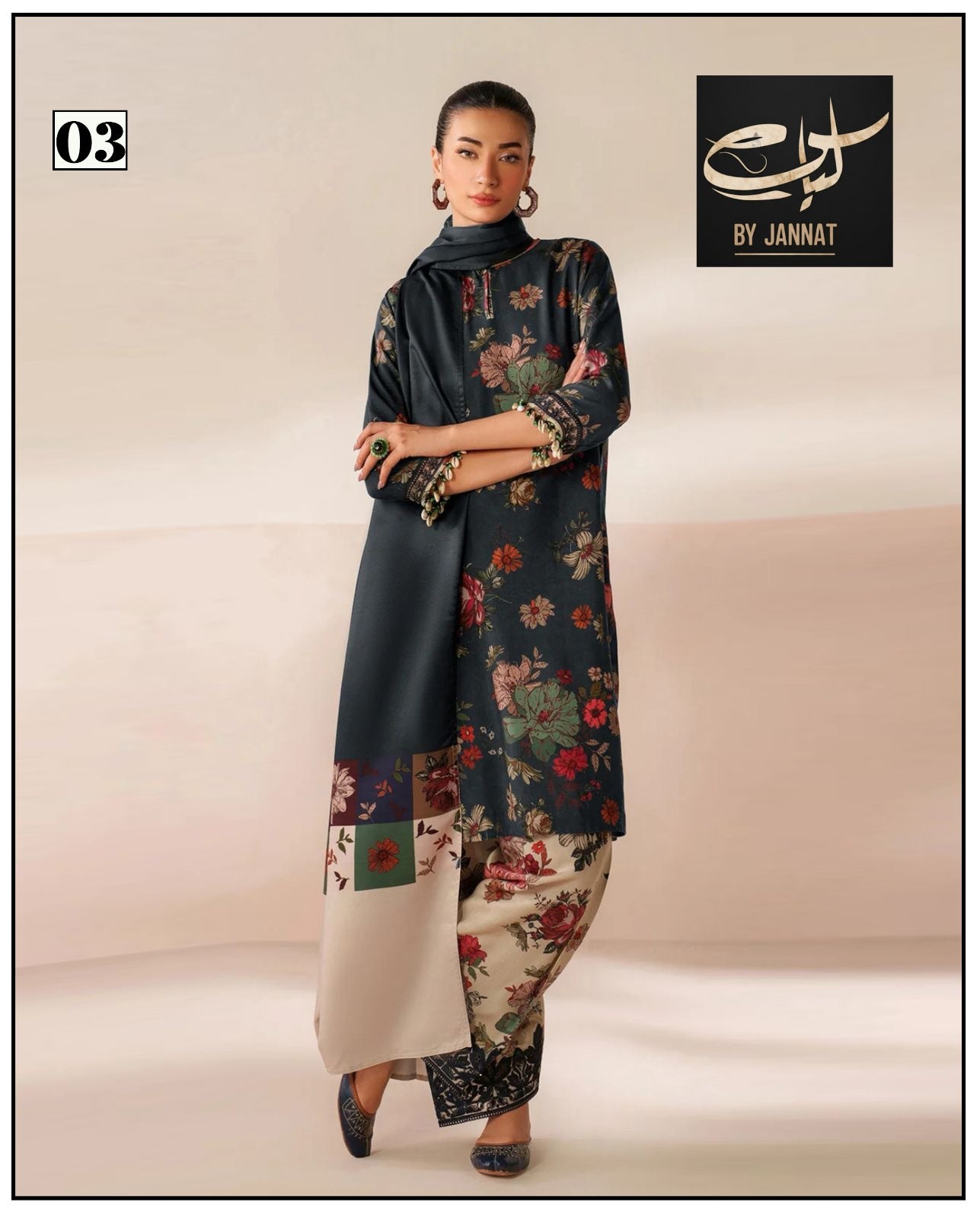 3PC Unstitched Printed Linen Bana Dora Dress  Baroque Design-01